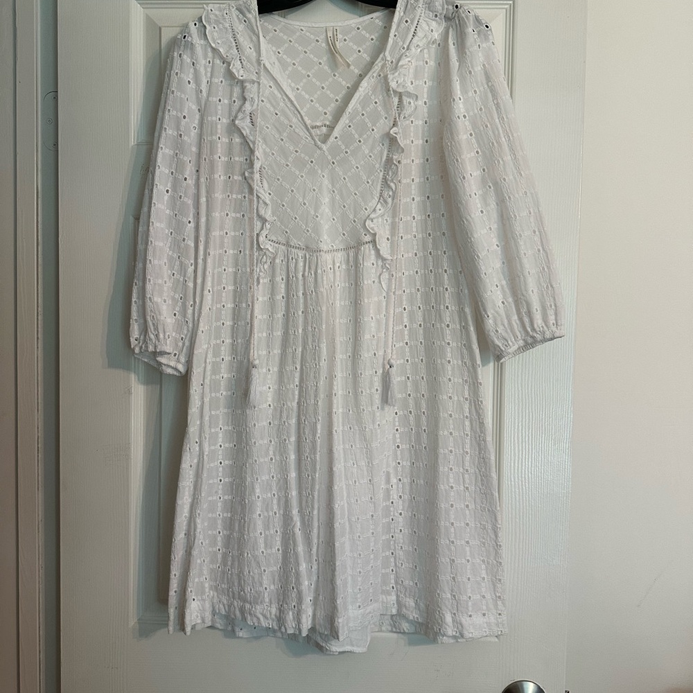 Anthropologie White Eyelet Dress with Ruffle Details